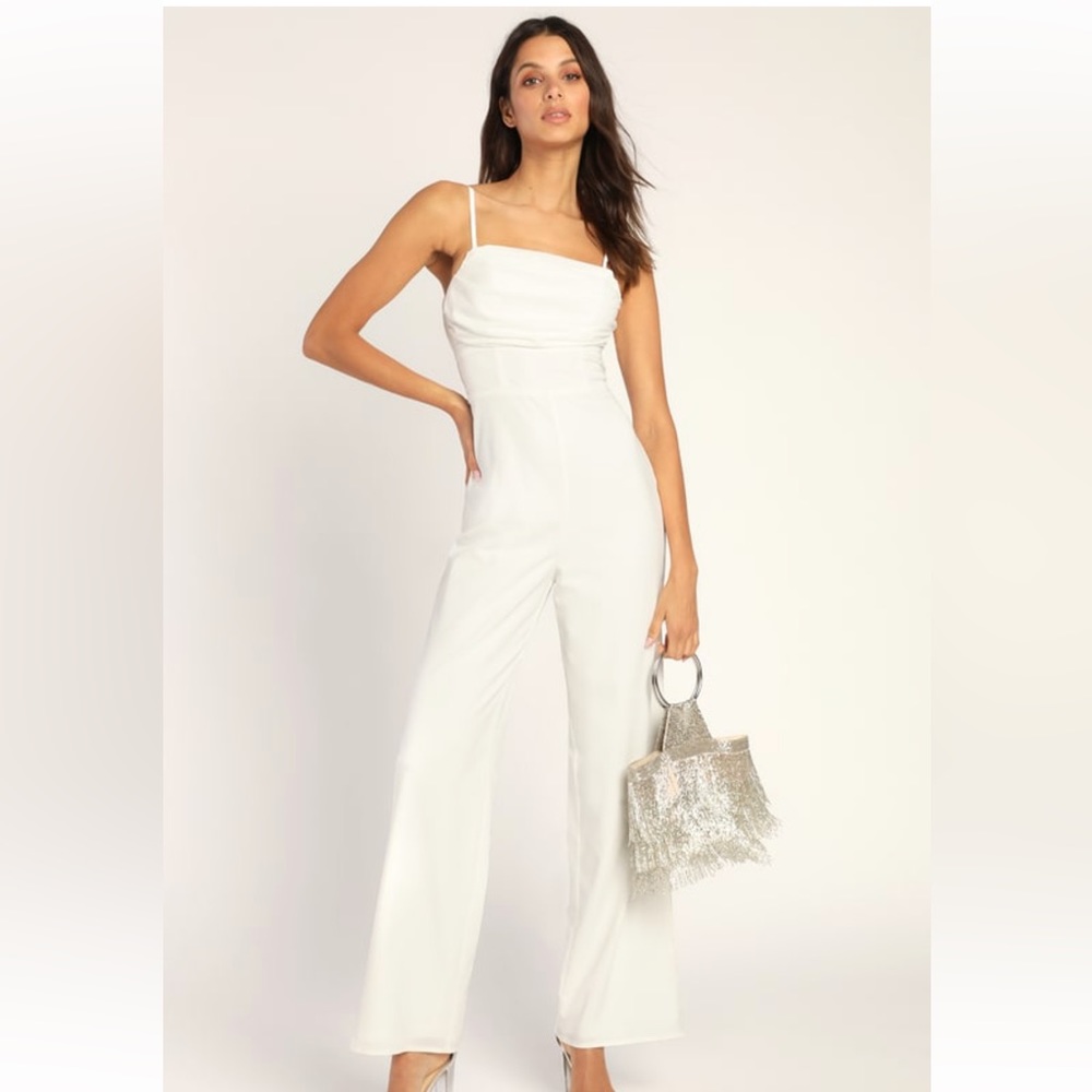 White Sleeveless Cowl Jumpsuit